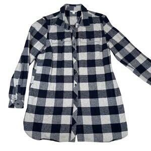 L.L. Bean Flannel Plaid Button Up Long Sleeve Shirt‎ Navy Gingham dress